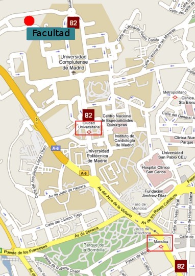 Mapa esquemático de la facultad y las paradas de metro más cercanas.